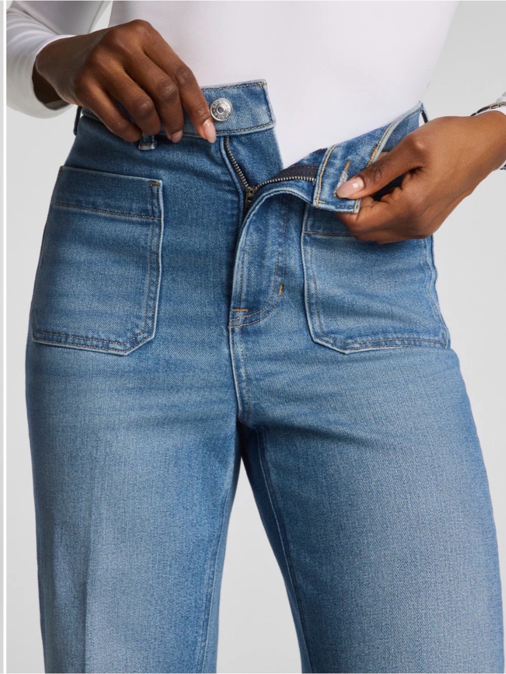 SPANX High-Rise Wide-Leg Jeans — Large Blue Wash